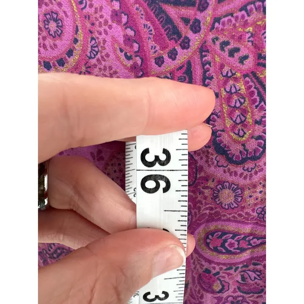 90s Vintage Dress Womens XS Purple Paisley Mini Silk Boho Cottage Bohemian